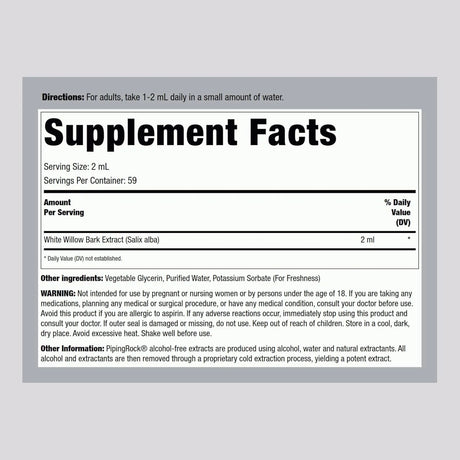 PIPING ROCK - Piping Rock White Willow Bark Tincture 4 Fl.Oz. - The Red Vitamin MX - Suplementos Alimenticios - {{ shop.shopifyCountryName }}