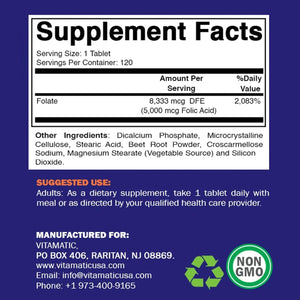 VITAMATIC - Vitamatic Folic Acid 5Mg. 120 Tabletas 2 Pack - The Red Vitamin MX - Suplementos Alimenticios - {{ shop.shopifyCountryName }}