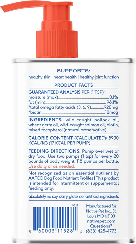 NATIVE PET - Native Pet Omega 3 Fish Oil for Dogs & Cats 8 Fl.Oz. - The Red Vitamin MX - Aceite De Pescado Para Perros - {{ shop.shopifyCountryName }}