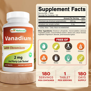 Best Naturals Vanadium 2Mg. with Chromium 180 Tabletas