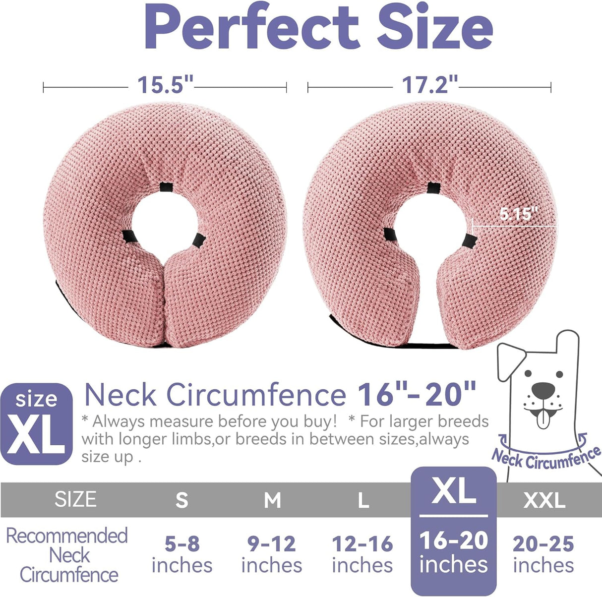 Loflaze Soft Inflatable Dog Cone Collar Pink XLARGE