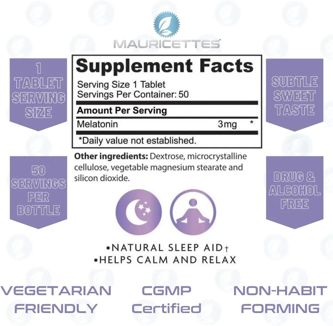 MAURICETTES - Mauricettes Natural Melatonin 3Mg. 50 Tabletas Masticables - The Red Vitamin MX - Suplementos Alimenticios - {{ shop.shopifyCountryName }}