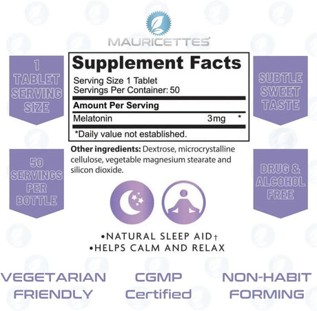 MAURICETTES - Mauricettes Natural Melatonin 3Mg. 50 Tabletas Masticables - The Red Vitamin MX - Suplementos Alimenticios - {{ shop.shopifyCountryName }}