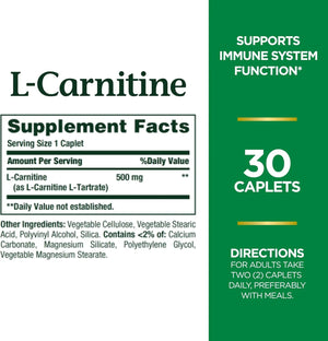 NATURE'S BOUNTY - Nature's Bounty L-Carnitine 500Mg. 30 Tabletas - The Red Vitamin MX - Suplementos Alimenticios - {{ shop.shopifyCountryName }}