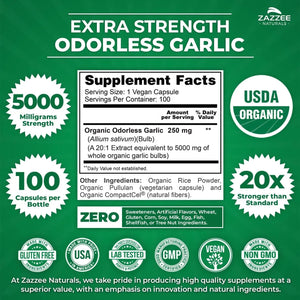 ZAZZEE NATURALS - Zazzee USDA Organic Odorless Garlic 20:1 Extract 100 Capsulas - The Red Vitamin MX - Suplementos Alimenticios - {{ shop.shopifyCountryName }}