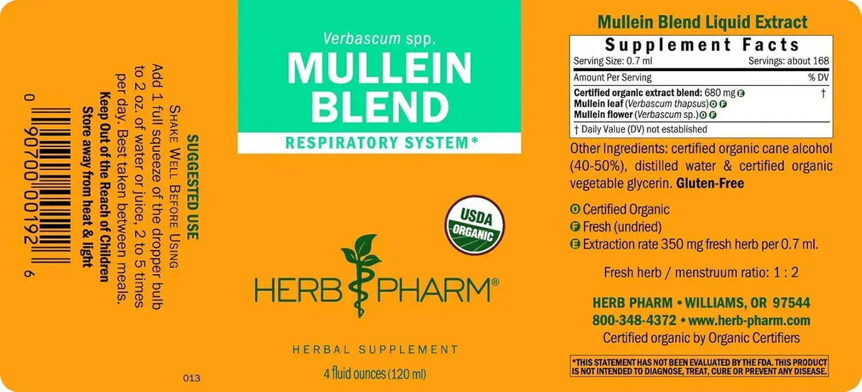 HERB PHARM - Herb Pharm Certified Organic Mullein Blend Liquid Extract 4 Fl.Oz. - The Red Vitamin MX - Suplementos Alimenticios - {{ shop.shopifyCountryName }}