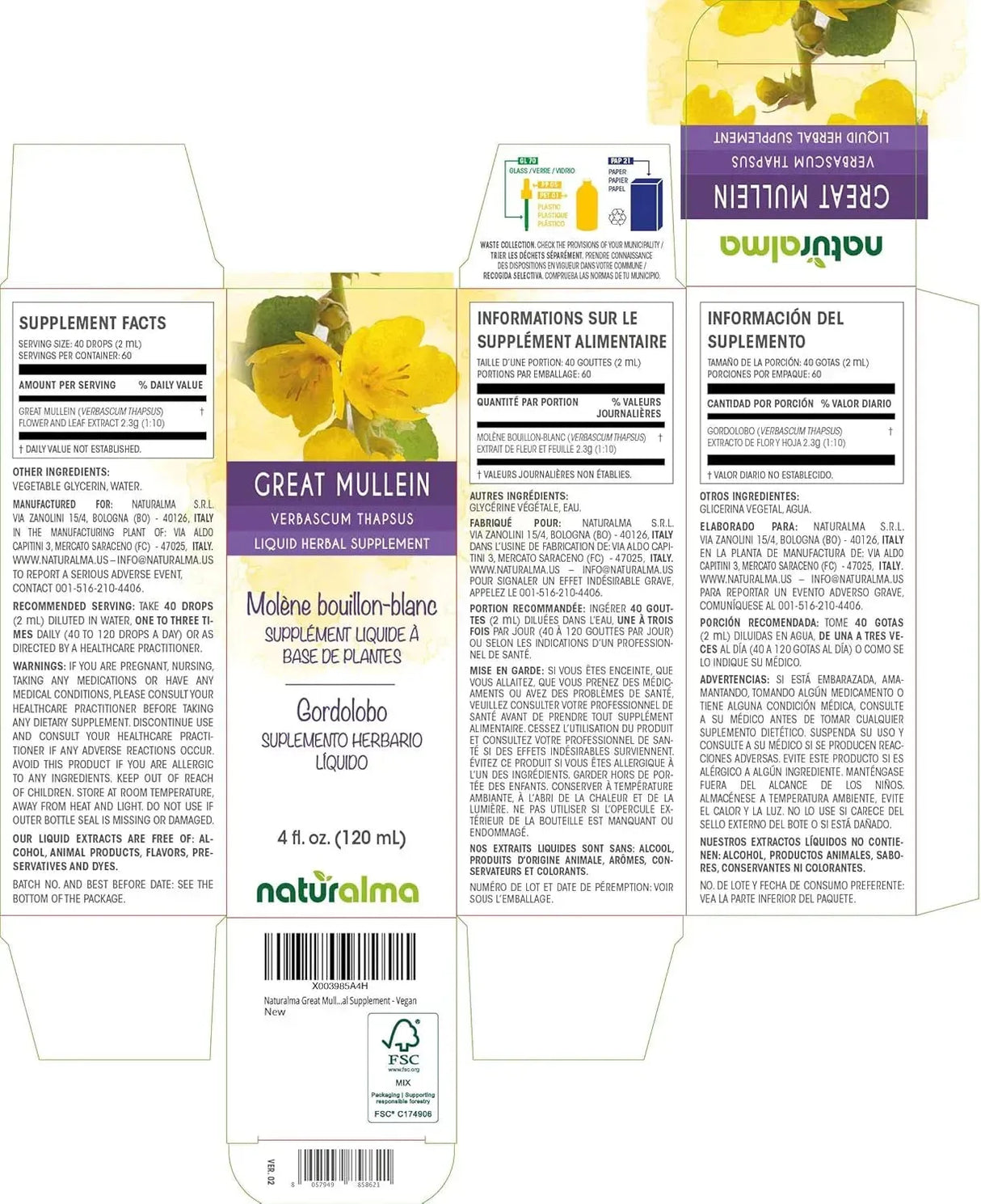 NATURALMA - Naturalma Great Mullein or Common Mullein Alcohol-Free Tincture 4 Fl.Oz. - The Red Vitamin MX - Suplementos Alimenticios - {{ shop.shopifyCountryName }}