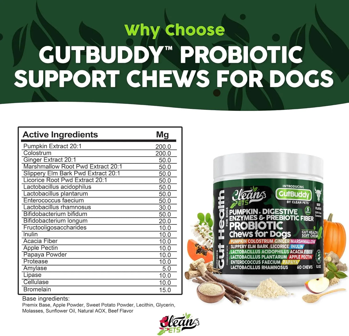 CLEAN PETS - Clean Pets Probiotics for Dogs with Pumpkin Colostrum Digestive Enzymes 60 Masticables - The Red Vitamin MX - Probióticos Para Perros - {{ shop.shopifyCountryName }}