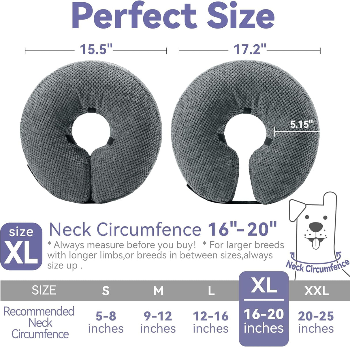 Loflaze Soft Inflatable Dog Cone Collar GREY XLARGE