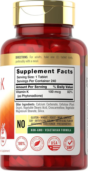 CARLYLE - Carlyle Vitamin K 100mcg 240 Tabletas - The Red Vitamin MX - Suplementos Alimenticios - {{ shop.shopifyCountryName }}