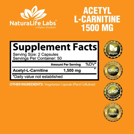 NATURALIFE LABS - NaturaLife Labs Acetyl L-Carnitine 1500Mg. 100 Capsulas - The Red Vitamin MX - Suplementos Alimenticios - {{ shop.shopifyCountryName }}