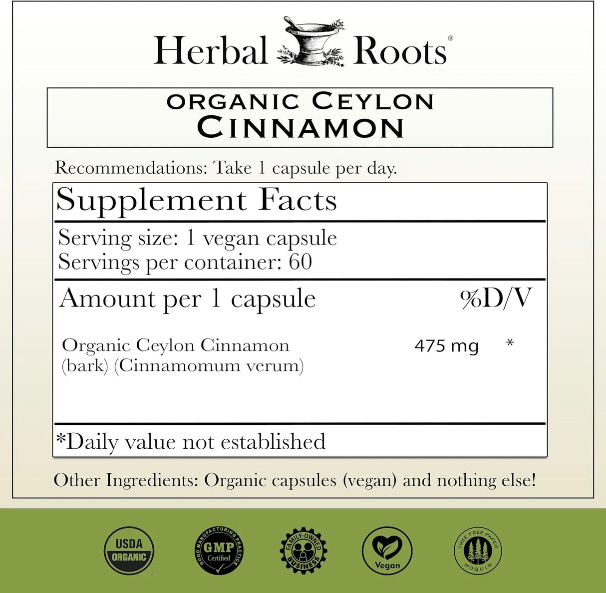 HERBAL ROOTS - Herbal Roots Organic Ceylon Cinnamon 60 Capsulas - The Red Vitamin MX - Suplementos Alimenticios - {{ shop.shopifyCountryName }}