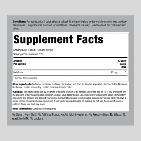 PIPING ROCK - Piping Rock Melatonin 10Mg. 120 Capsulas Blandas - The Red Vitamin MX - Suplementos Alimenticios - {{ shop.shopifyCountryName }}