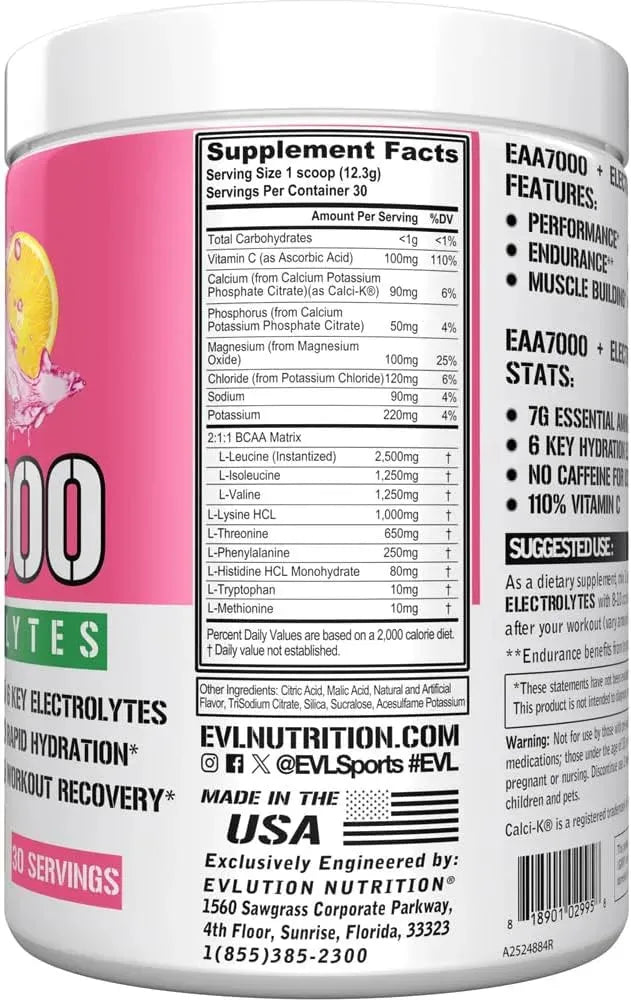 EVLUTION - Evlution Nutrition EAA7000 + Electrolytes 30 Servicios Pink Lemonade 369Gr. - The Red Vitamin MX - Suplementos Alimenticios - {{ shop.shopifyCountryName }}