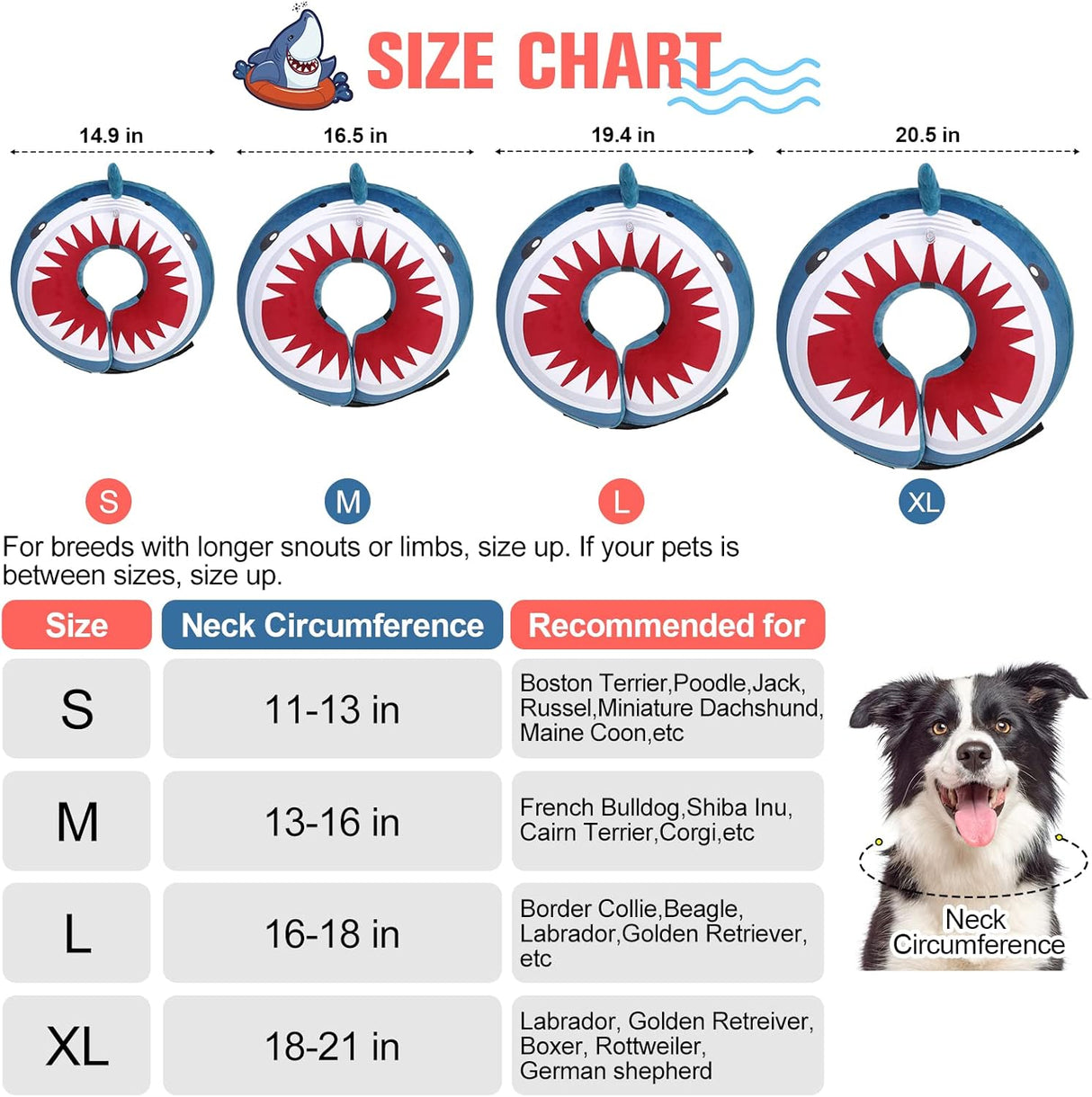 BEAUTYZOO Inflatable Donut Collar SHARK LARGE