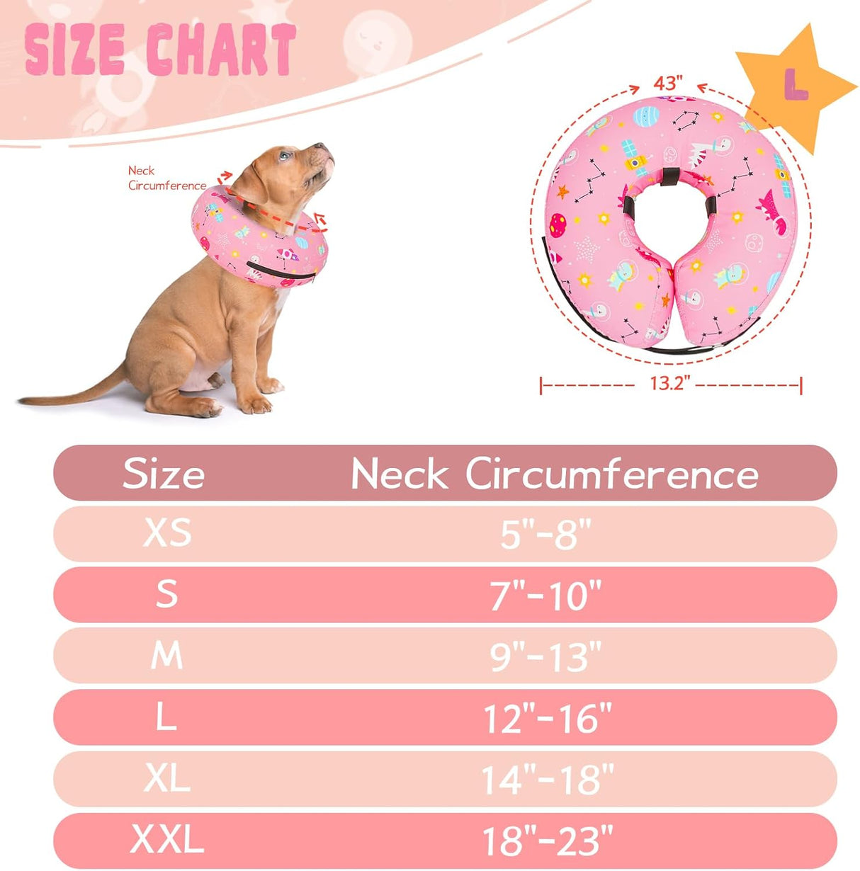 Toptakeit Elevated Inflatable Dog Collar PINKT LARGE