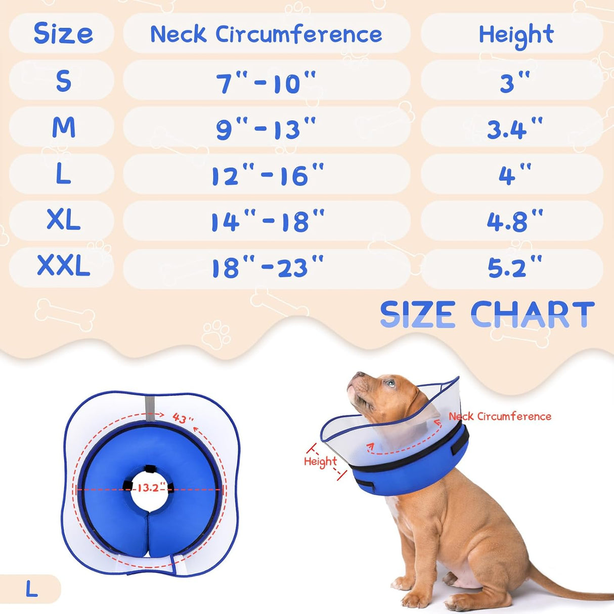 Supet Raised Inflatable Dog Cone Collar LARGE