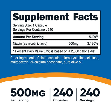 NUTRICOST - Nutricost Niacin 500Mg. 240 Capsulas 2 Pack - The Red Vitamin MX - Suplementos Alimenticios - {{ shop.shopifyCountryName }}