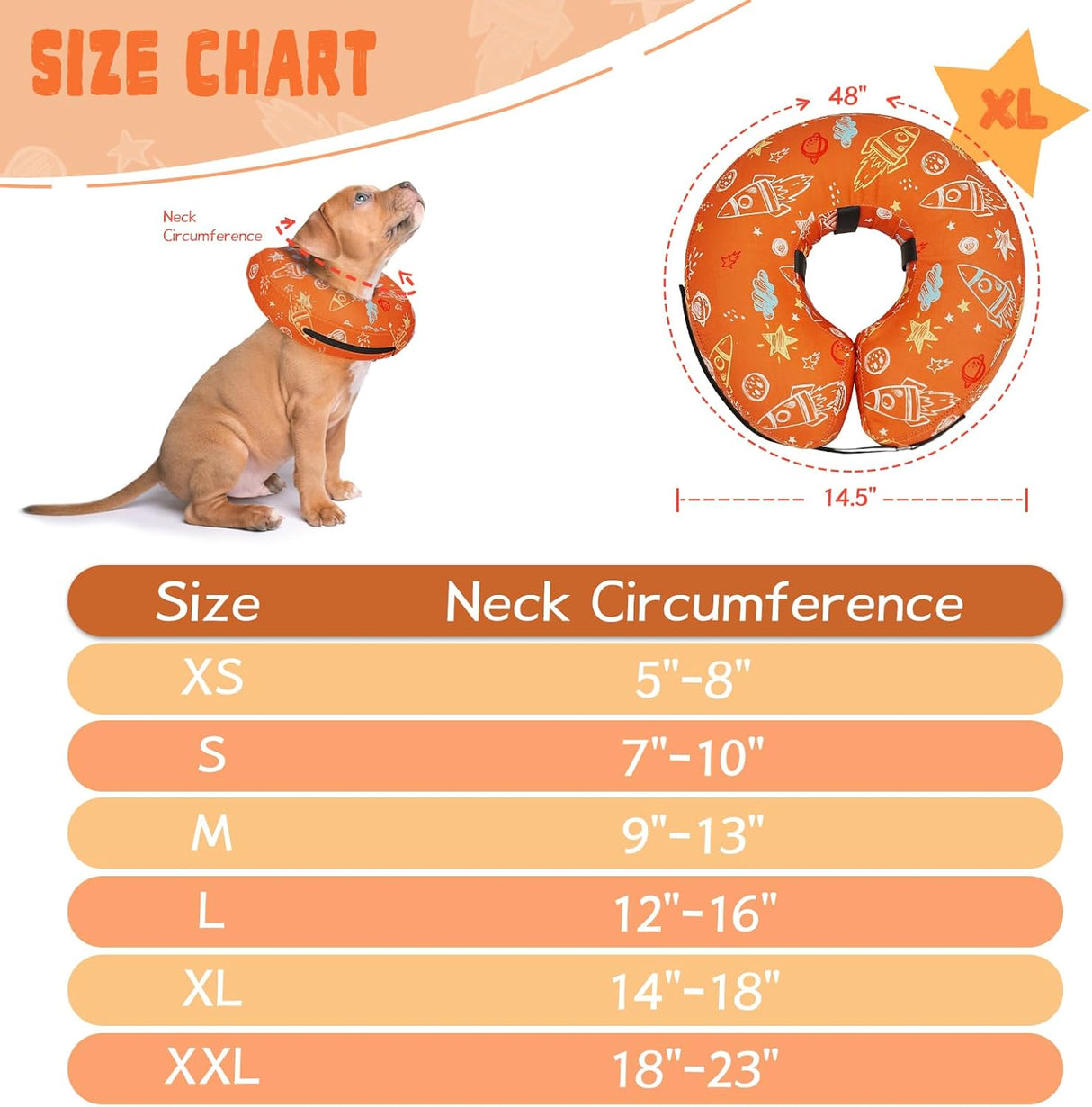Toptakeit Elevated Inflatable Dog Collar ORANGE XLARGE