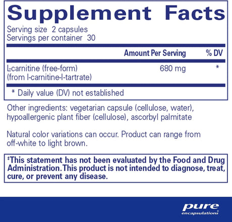 PURE ENCAPSULATIONS - Pure Encapsulations L-Carnitine 60 Capsulas - The Red Vitamin MX - Suplementos Alimenticios - {{ shop.shopifyCountryName }}