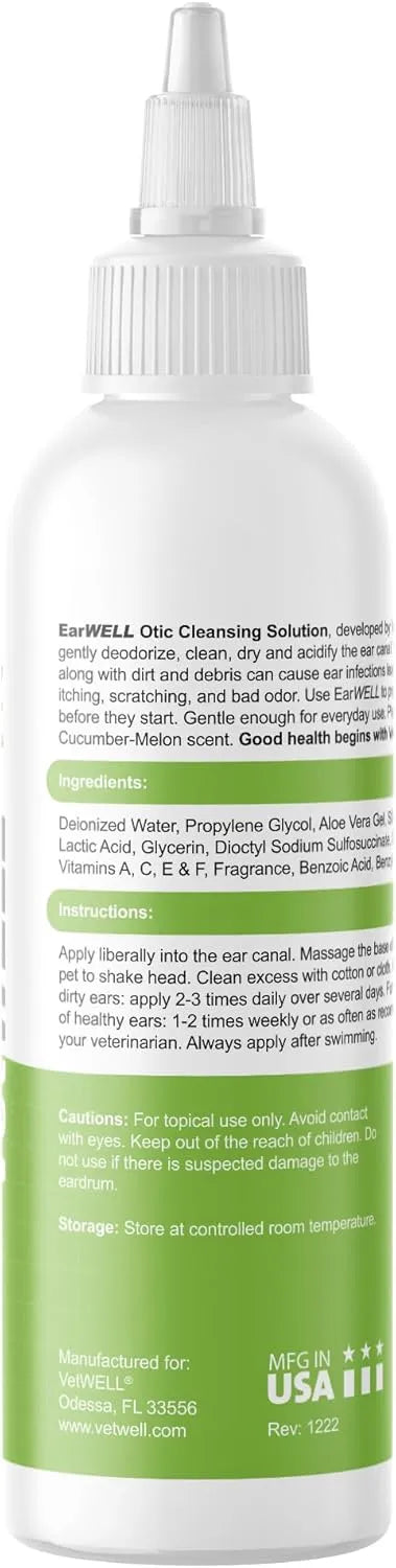 VETWELL - VetWELL Ear Cleaner for Dogs and Cats Cucumber Melon 8 Fl.Oz. - The Red Vitamin MX - Cuidado Del Oído De Perros - {{ shop.shopifyCountryName }}