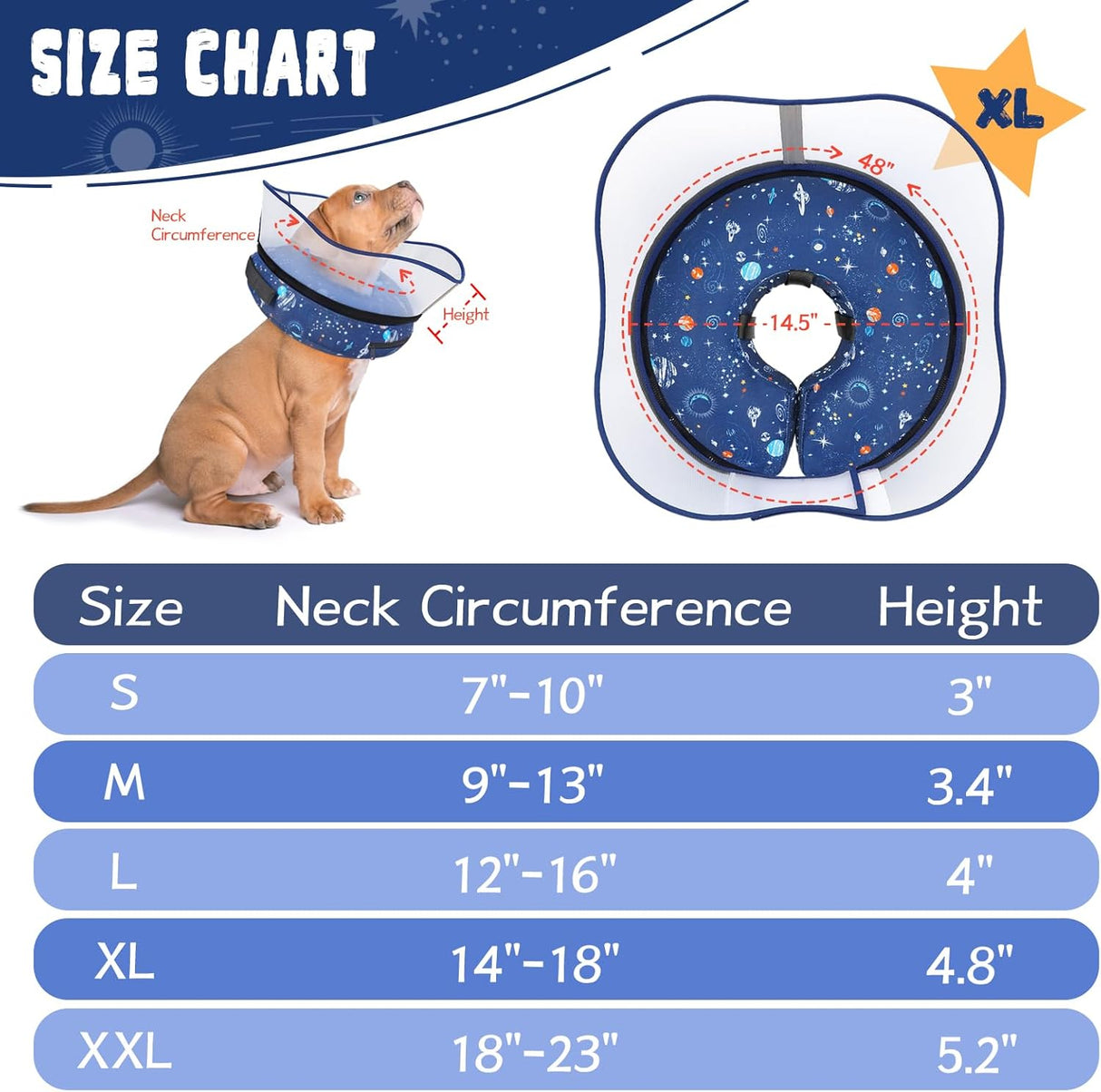 Toptakeit Elevated Inflatable Dog Cone Collar NAVY EXTRA LARGE