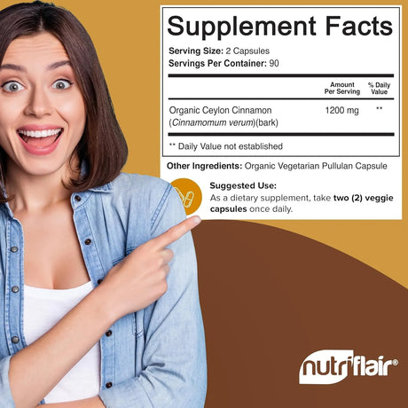 NUTRIFLAIR - NutriFlair Organic Ceylon Cinnamon 1200Mg. 180 Capsulas - The Red Vitamin MX - Suplementos Alimenticios - {{ shop.shopifyCountryName }}