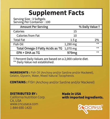 SPOONFUL - Spoonful Mini Omega 3 Fish Oil 1290Mg. 300 Mini Capsulas Blandas - The Red Vitamin MX - Suplementos Alimenticios - {{ shop.shopifyCountryName }}