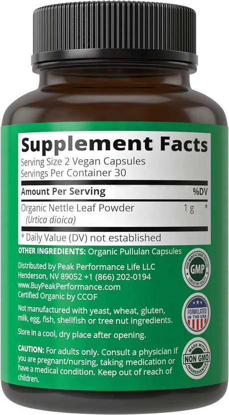 PEAK PERFORMANCE - Peak Performance USDA Organic Stinging Nettle 60 Capsulas - The Red Vitamin MX - Suplementos Alimenticios - {{ shop.shopifyCountryName }}