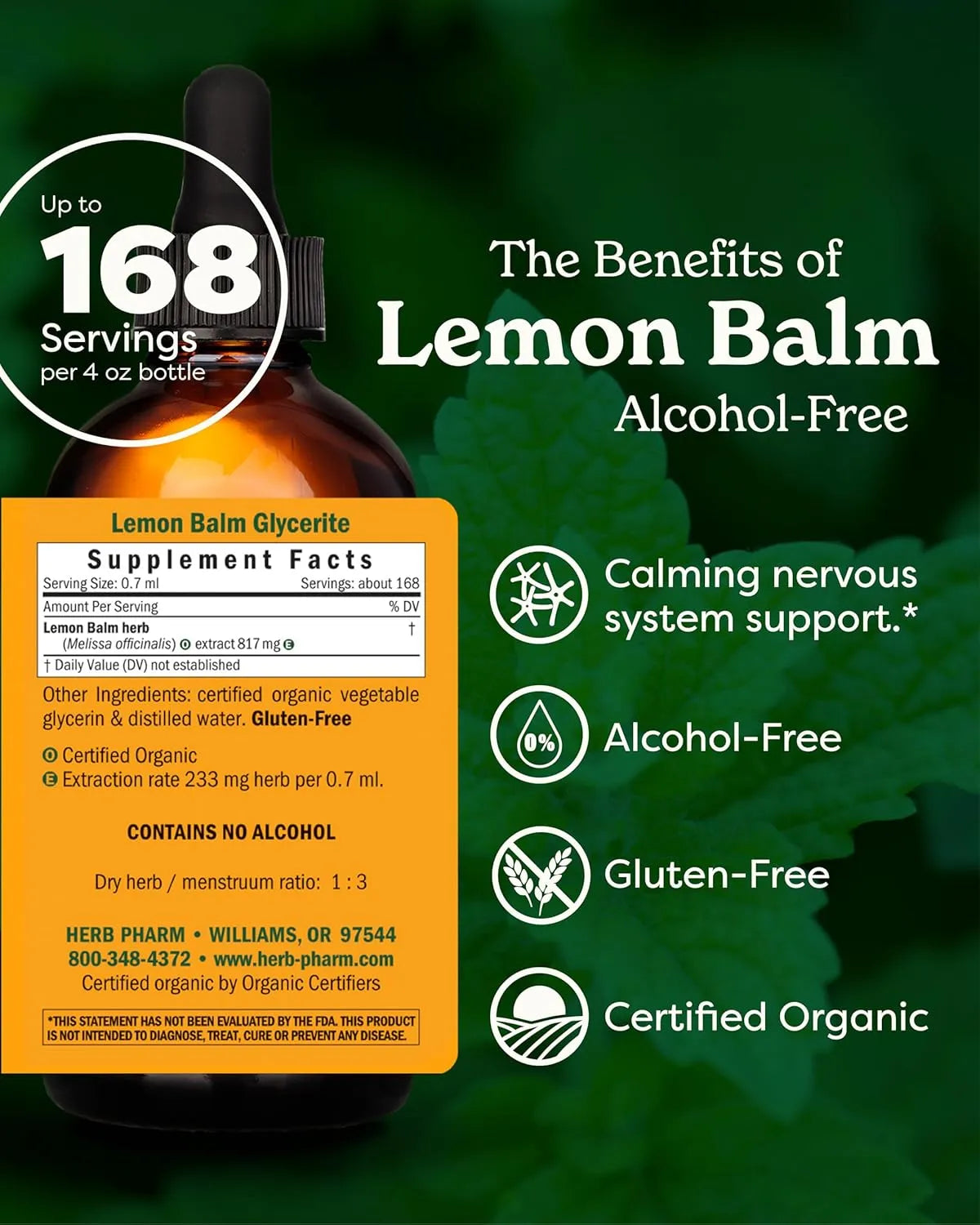 HERB PHARM - Herb Pharm Certified Organic Lemon Balm Liquid Extract 120Ml. - The Red Vitamin MX - Suplementos Alimenticios - {{ shop.shopifyCountryName }}