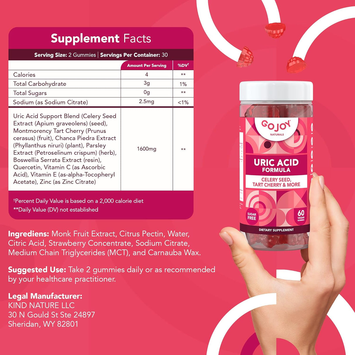 GOJOY Uric Acid Support Formula for Adults Tart Cherry Gummies with Celery Seed Extract 60 Gomitas