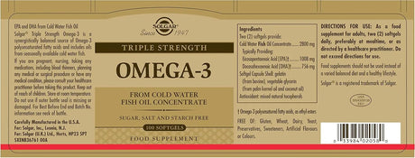 SOLGAR - Solgar Triple Strength Omega-3 950Mg. 100 Capsulas Blandas - The Red Vitamin MX - Suplementos Alimenticios - {{ shop.shopifyCountryName }}