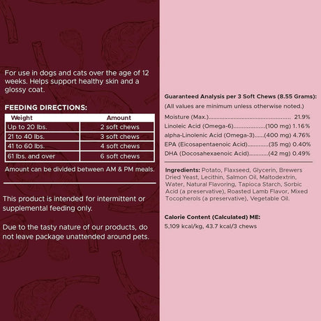 CHEW + HEAL - Chew + Heal Labs Omega Treats for Skin and Coat Lamb Flavor 180 Masticables - The Red Vitamin MX - Aceite De Pescado Para Perros - {{ shop.shopifyCountryName }}