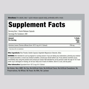 PIPING ROCK - Piping Rock Damiana Leaf Extract 750Mg. 200 Capsulas - The Red Vitamin MX - Suplementos Alimenticios - {{ shop.shopifyCountryName }}