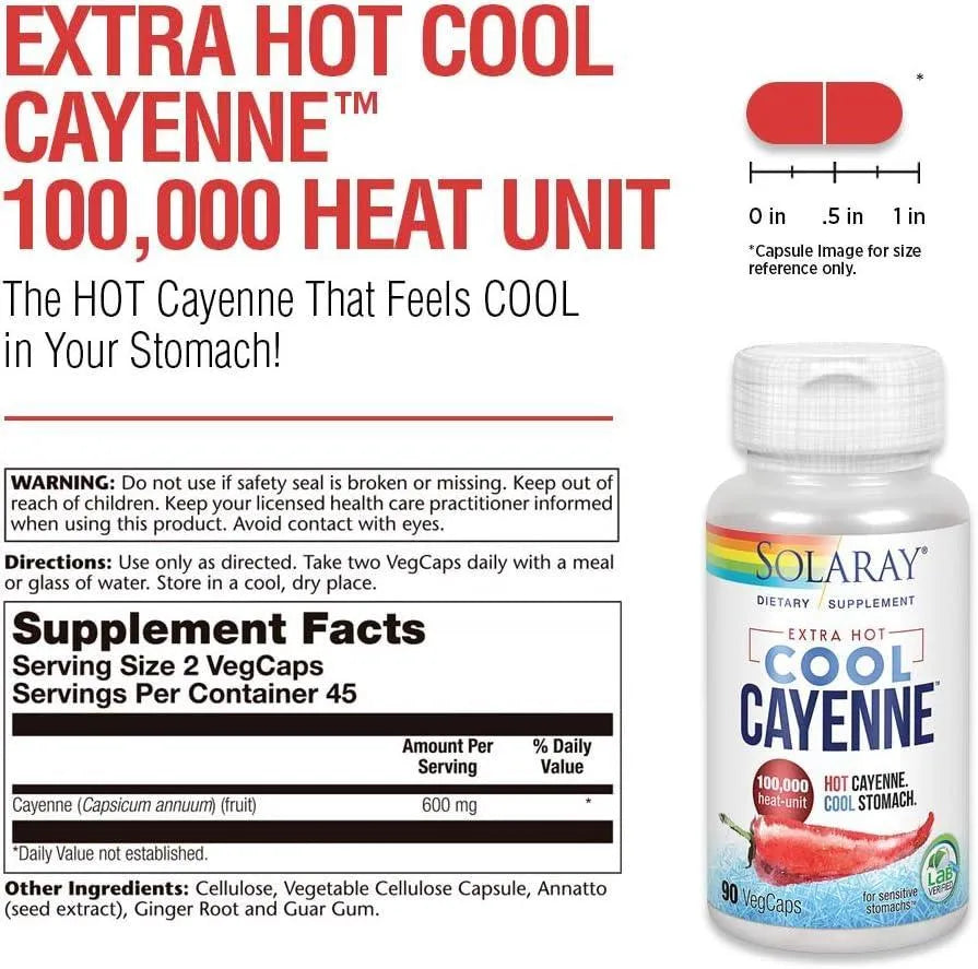 SOLARAY - Solaray Extra Hot Cool Cayenne 100,000 HU 90 Capsulas - The Red Vitamin MX - Suplementos Alimenticios - {{ shop.shopifyCountryName }}