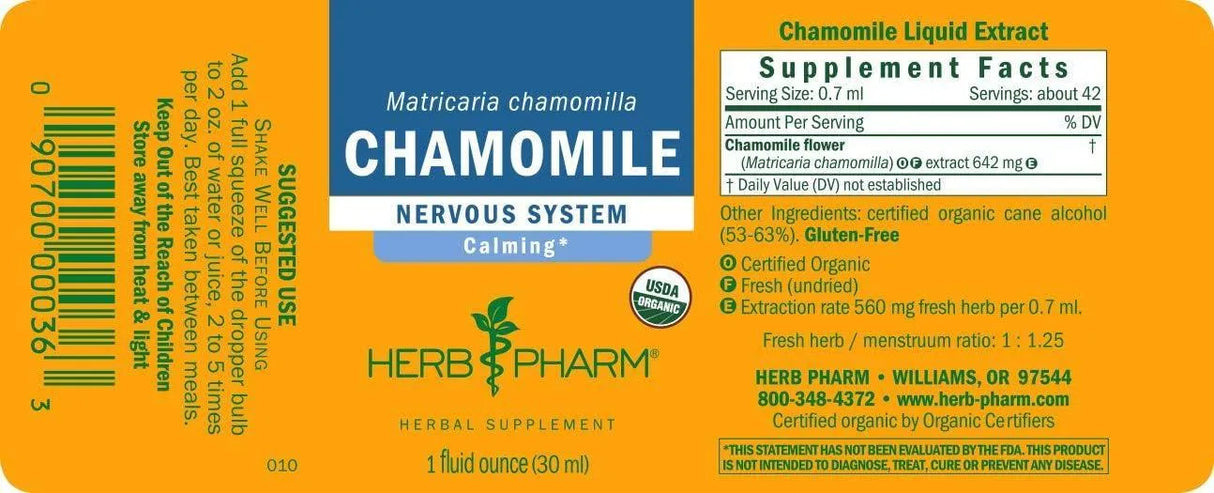 HERB PHARM - Herb Pharm Certified Organic Chamomile Liquid Extract 1 Fl.Oz. - The Red Vitamin MX - Suplementos Alimenticios - {{ shop.shopifyCountryName }}