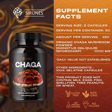 SIRUNES - SIRUNES Chaga Mushrooms 1000Mg. 100 Capsulas - The Red Vitamin MX - Suplementos Alimenticios - {{ shop.shopifyCountryName }}