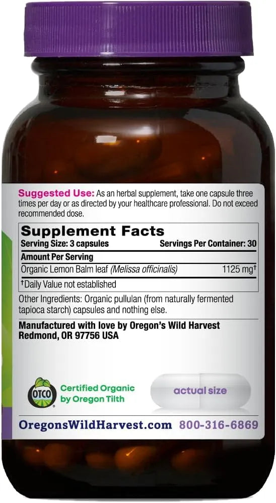 OREGON'S WILD HARVEST - Oregon's Wild Harvest Certified Organic Lemon Balm 90 Capsulas - The Red Vitamin MX - Suplementos Alimenticios - {{ shop.shopifyCountryName }}