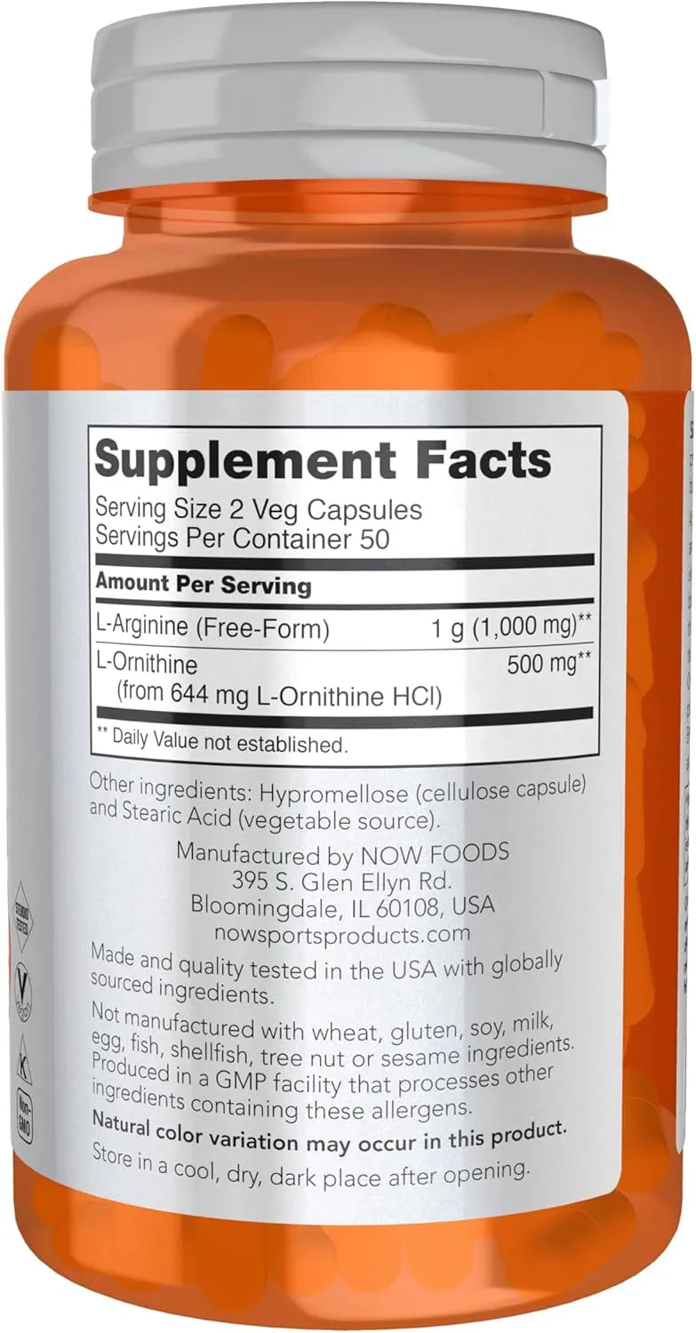 NOW SPORTS - NOW Sports Nutrition Arginine & Ornithine 500/250Mg. 100 Capsulas - The Red Vitamin MX - Suplementos Alimenticios - {{ shop.shopifyCountryName }}