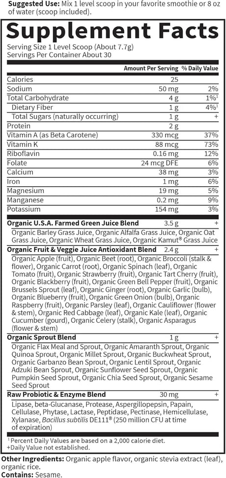 GARDEN OF LIFE - Garden of Life Raw Organic Perfect Food Green Superfood Juiced Greens Powder 30 Servicios Apple Flavor 231Gr. - The Red Vitamin MX - Suplementos Alimenticios - {{ shop.shopifyCountryName }}