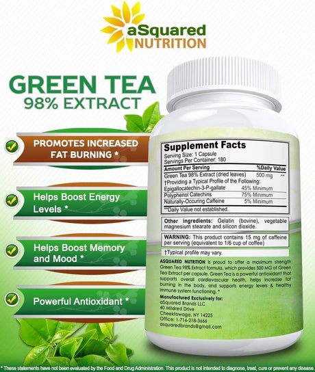 ASQUARED NUTRITION - aSquared Nutrition Green Tea Extract with EGCG 500Mg. 180 Capsulas - The Red Vitamin MX - Suplementos Alimenticios - {{ shop.shopifyCountryName }}