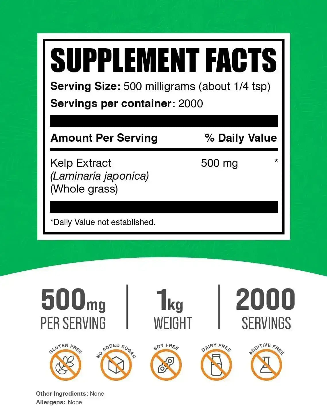 BULK SUPPLEMENTS - Bulk Supplements Kelp Extract Powder 1 Kg. - The Red Vitamin MX - Suplementos Alimenticios - {{ shop.shopifyCountryName }}