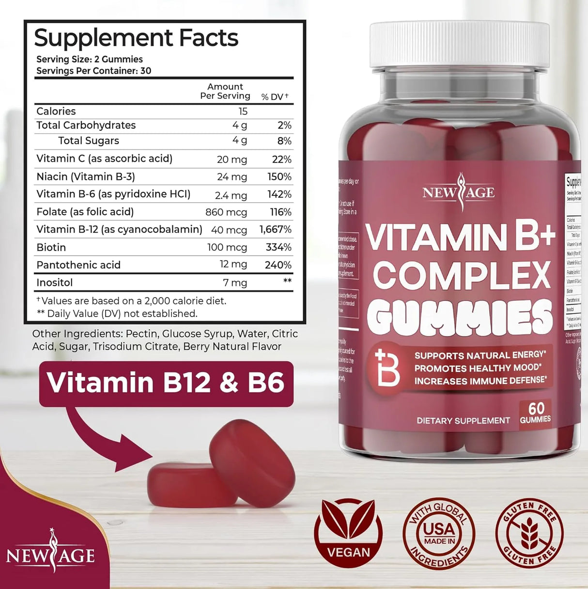 NEW AGE - NEW AGE Vitamin B Complex Gummies 60 Gomitas 2 Pack - The Red Vitamin MX - Suplementos Alimenticios - {{ shop.shopifyCountryName }}