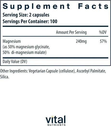VITAL NUTRIENTS - Vital Nutrients Magnesium Glycinate + Malate 200 Capsulas - The Red Vitamin MX - Suplementos Alimenticios - {{ shop.shopifyCountryName }}