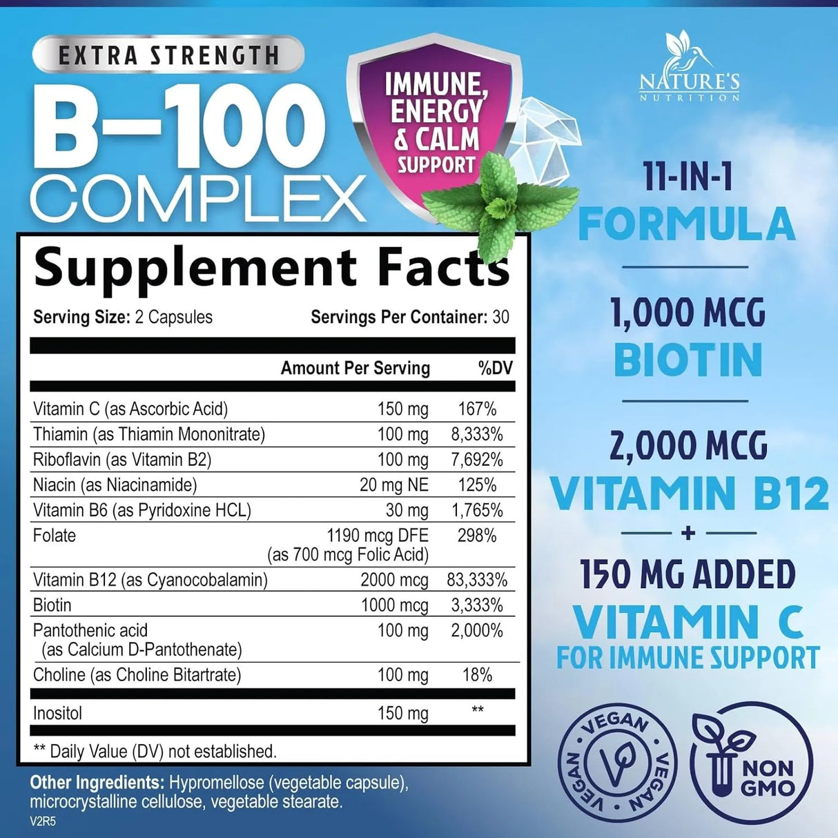 NATURE'S NUTRITION - Nature's Nutrition B-100 Complex 60 Capsulas - The Red Vitamin MX - Suplementos Alimenticios - {{ shop.shopifyCountryName }}