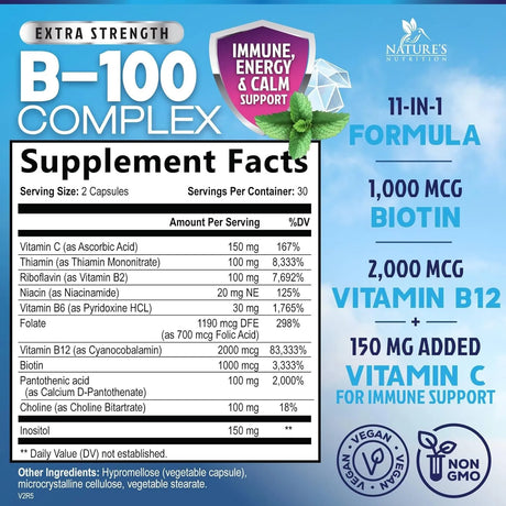 NATURE'S NUTRITION - Nature's Nutrition B-100 Complex 60 Capsulas - The Red Vitamin MX - Suplementos Alimenticios - {{ shop.shopifyCountryName }}