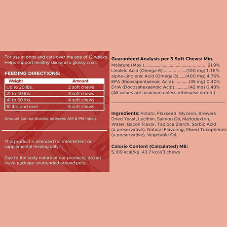 CHEW + HEAL - Chew + Heal Labs Omega Treats for Skin and Coat Bacon Flavor 180 Masticables 2 Pack - The Red Vitamin MX - Aceite De Pescado Para Perros - {{ shop.shopifyCountryName }}