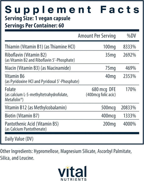 VITAL NUTRIENTS - Vital Nutrients Vitamin B-Complex 60 Capsulas - The Red Vitamin MX - Suplementos Alimenticios - {{ shop.shopifyCountryName }}