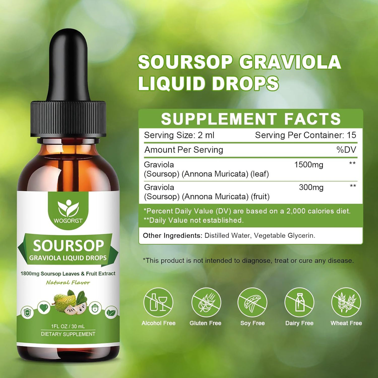 WOGORGT Soursop Graviola Liquid Drops 1 Fl.Oz. 2 Pack