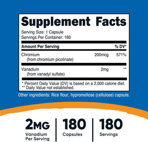 Nutricost Vanadium + Chromium 2Mg. 180 Capsulas